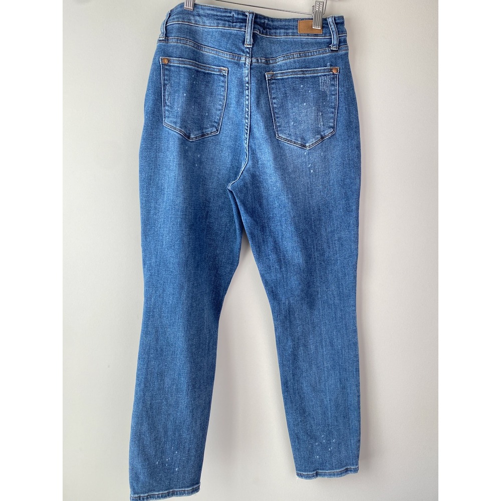 Judy Blue Boyfriend Fit Jeans 29 Blue Medium Wash Splatter High Rise JB82346 - Picture 7 of 12